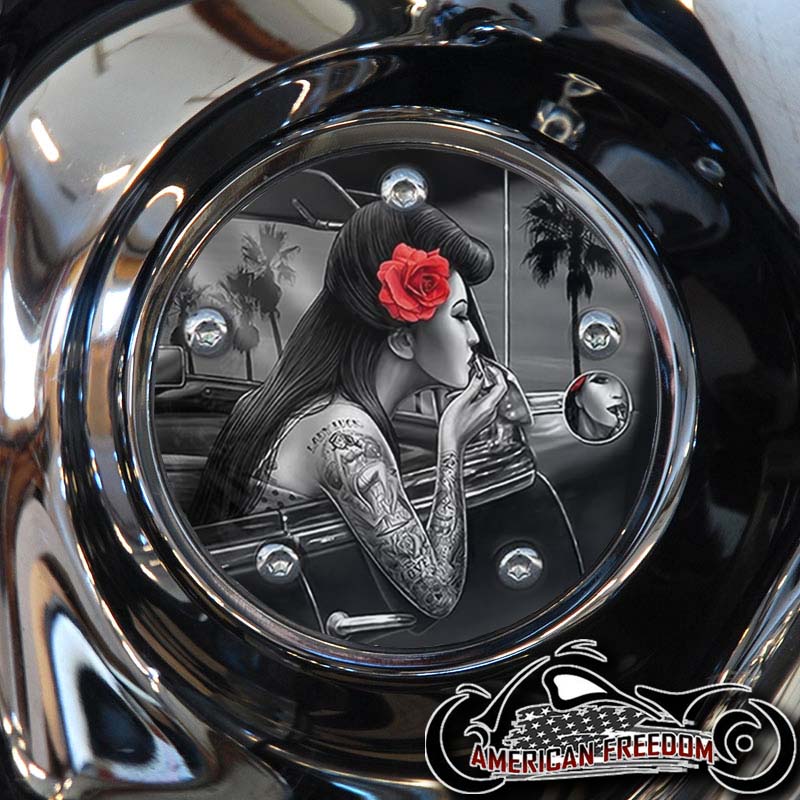 Custom Timing Cover - Red Flower Pin Up - Click Image to Close